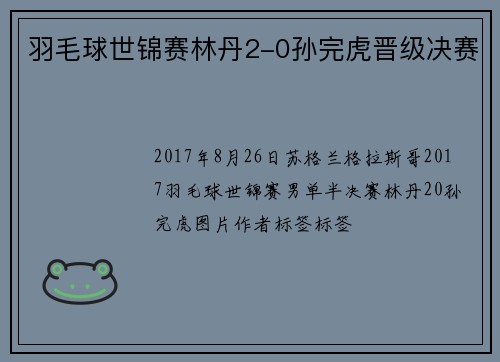 羽毛球世锦赛林丹2-0孙完虎晋级决赛